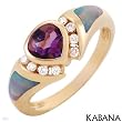 KABANA Made in Usa Wonderful High quality Ring With 0.85ctw Precious Stones - Genuine Super Clean Diamonds, Opals and Amethyst in 14K Yellow Gold - Certificate Available.