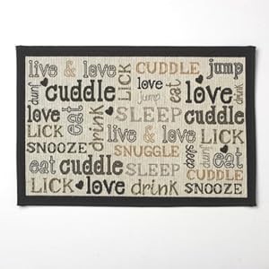 Pet Rageous Designed Tapestry Placemat for Pet Feeding Station, 13-Inch by 19-Inch, Cuddle, Natural/Black