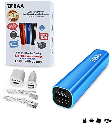 Portable Charger iPhone &amp; Android - $28 FREE Gifts - Premium Lipstick Sized Cell Phone Quick Charge Battery Backup - Best compact external battery USB power bank - For iPhone 6 Plus 5 5S 5C 4S 4, iPod, Samsung, Galaxy S5 S4 S3 Note, GoPro - 1 Year Warranty - 100% Satisfaction Guaranteed!! (Blue)