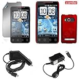 HTC EVO 4G Sprint Combo Red Rubber Feel Protective Case Faceplate Cover + L ....
