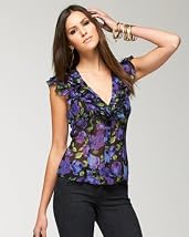 Sheer Silk Flower Flutter Top