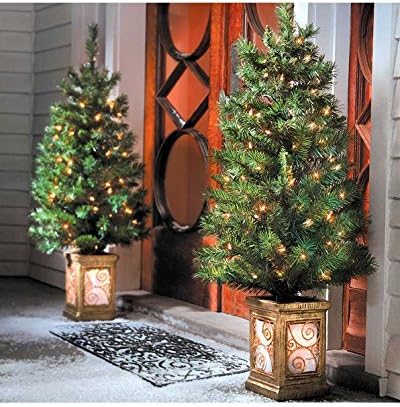 3 ft. Pre-Lit Christmas Trees Decoration - Set of 2 | Perfect for the Holiday Home Indoor / Outdoor Decor by the Entryway