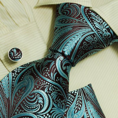 teal Florals pattern cheap ties for men birthday gifts for man silk ties handkerchiefs set H6039