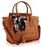 Brown Embossed Skull Black Scarf Twin Handle Tote Designer Handbag (12