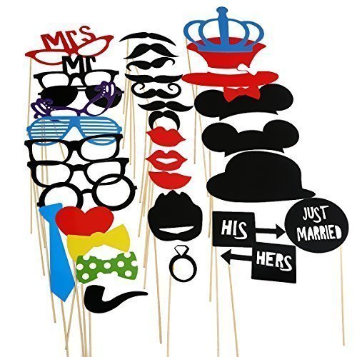 Pixnor 33-piece DIY Funny Photo Booth Prop Kit, Including Mustaches, Glasses, Ties, Bows Hats, Lips, and More, for Parties, Funny Photos, Etc.