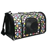 【全3サイズ】猫用/犬用　ドーム型キャリーバッグ　折りたたみペットキャリー　ハート柄　ブラック　手提げでも肩掛けでもOK (Ｍサイズ：43*26*24cm 8178-2) 犬 キャリーバッグ