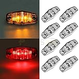 Partsam 8pcs Side Fender Marker Red/Amber Clear Lens Universal Surface Mount LED Light Repeaters