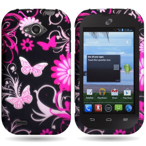 CoverON® Pink Butterfly Hard Slim Case for ZTE Savvy - with Cover Removal Pry Tool