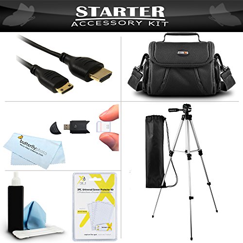 Essential Accessory Kit For Toshiba Camileo H30 X100 HD Camcorder Includes 50" Tripod + Deluxe Case + Mini HDMI Cable + Lens Cleaning Kit + Screen Protectors + More