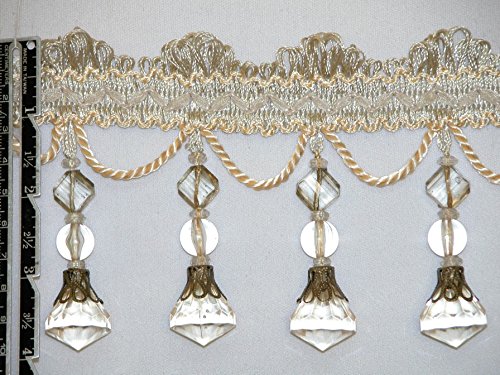 4" Exquisite Tassel Fringe Bead Trim Ivory Per Yard