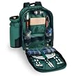 Capri Green With Irish Plaid Napkins Insulate Picnic Backpack With Wine Duffel & Deluxe Service