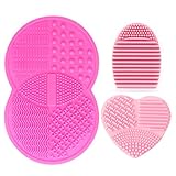 Makeup Brush Cleaning Mat, Esarora Makeup Brush Cleaner Set of 3 Mini Cosmetic Brush Cleaner Mat Portable Washing Tools (Pink)