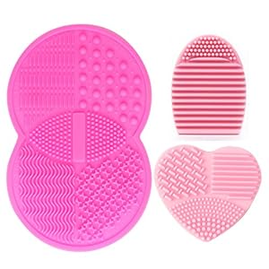 Makeup Brush Cleaning Mat, Esarora Makeup Brush Cleaner Set of 3 Mini Cosmetic Brush Cleaner Mat Portable Washing Tools (Pink)