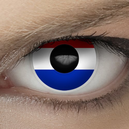 Hochwertige Fan Kontaktlinsen, Fußball WM 2014 in Brasilien, Motiv Flagge “Niederlande” (inkl. gratis Linsenbehälter)