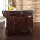 Newport Stainless Steel Top Kitchen Island in Vintage Mahogany