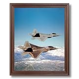 Two USAF F-22 Raptor Military Fighter Jets Aircraft Airplane Aviation Wall Picture Cherry Framed Art Print