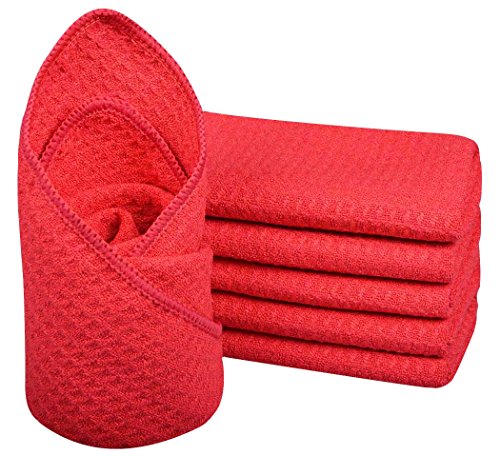 Sinland Microfiber Waffle Weave Dish Cloths Dishcloths Washcloths Facial Cloths Pack of 6 Amaranth13 Inch X 13 Inch