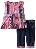 Young Hearts Baby-Girls Infant Plaid Woven Top and Denim Pant Set