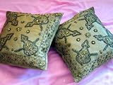 2 BEADED HOME DECORATOR THROW INDIA CUSHIONS PILLOWS