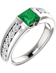 10K White Gold 5.00x5.00mm Princess Cut Chatham Created Emerald and Diamond Ring -- LIFETIME WARRANTY