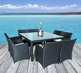 SALON DE JARDIN TABLE & 8 FAUTEUILS EN RESINE TRESSEE LUXE, POLY ROTIN