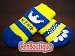 Pet Dog Socks Size Extra Small - Blue and Yellow Stripe King Crown for small breeds