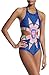 Oops Style Womens Tropical Tribal Padded Knot Front Monokini One Piece Swimsuits Oversize Blue…