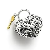 14K Gold on .925 Sterling Silver Love Heart Lock Key Valentine Bead for Pandora European Charm Bracelets thumbnail