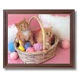 Kitty Cat Kittens Basket Kids Room Animal Picture Cherry Framed Art Print