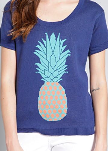 Brooklyn Industries Women's 100% Cotton Short Sleeve Alohaha Pineapple Sweater