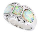 14K White Gold Rhodium Plated Sterling Silver Wedding & Engagement Ring Sterling Silver, Synthetic Opal Inlay Band in, w/ Brilliant Cut CZ stone Accents For Women 12MM ( Size 6 to 9)