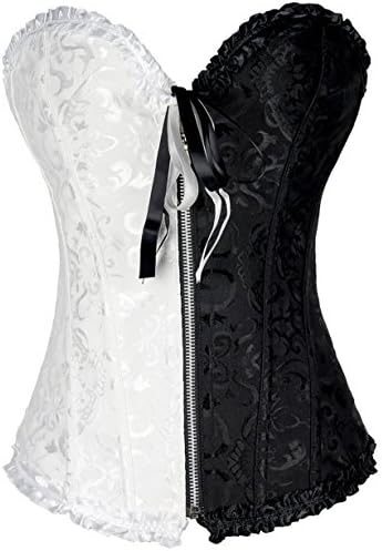 Unicoset Women Sweetheart Overbust Satin Lace Boned Corset Bustier Tops Small Multicolour-4