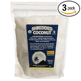 Aloha Nu Certified Organic Kosher Shredded Coconut, 16-Ounce Bags (Pack of 3)