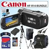 Canon VIVIA HF-R10 20x Optical Zoom 8GB Dual Flash Memory Digital Camcorder in Silver and 16GB Deluxe Accessory Bundle