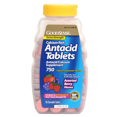 GoodSense Calcium Antacid Extra Strength Tablets, Berry Chew, 750 mg, 96 Count