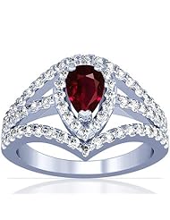 18K White Gold Pear Cut Ruby Ring With Sidestones (GIA Certificate)