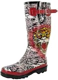 Ed Hardy Rainie Tiger Black & Red Rain Boots