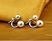 HITOP Fashion Jewelry 925 Sterling Silver Double Faux Pearls Two Sided Balls Hoop Stud Earrings (White)