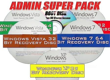 ADMIN SUPER 6 PACK - ALL WINDOWS SYSTEM RECOVERY DISCS - LIVE BOOT CD 32 / 64BIT DVD. (ALL discs work with Home Basic, Home Premium, Business, and Ultimate). Plus ADDITIONAL ULTIMATE BOOT CD by WinSoft Technologies - New 2012