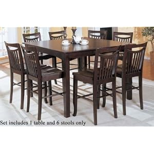 Modern 7pc Pub Bar Dining Set W Leaf and 6 Chair Stools by