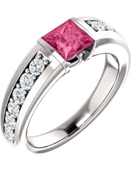 Platinum 5.00x5.00mm Princess Cut Pink Tourmaline and Diamond Ring -- LIFETIME WARRANTY