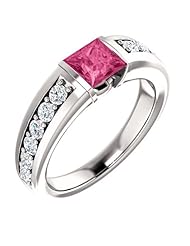 10K White Gold 5.00x5.00mm Princess Cut Pink Tourmaline and Diamond Ring -- LIFETIME WARRANTY
