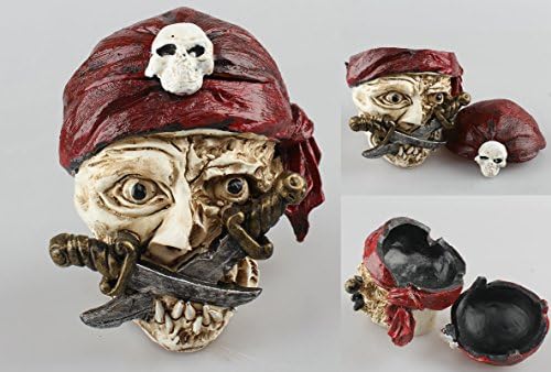Pirate Skull Head Resin Ashtrays Trinket Box Ashtray Ash Tray Stash Statue (WineRed)