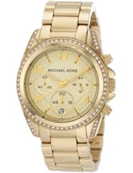 Michael Kors Gold Tone Link Bracelet Crystals Quartz Chronograph