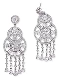 Circle CZ Diamond Platinum over Silver Chandelier Earrings
