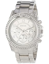 Breda Womens 2288_silver "Ultra Femme" Rhinestone Accented Silver Metal Runway Watch