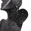 Basketball Wives Iced Out Jet Black Felt Heart Shaped Earrings 4 Inch Drop Light Weight POParazzi