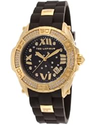 Womens Black Rubber Black Textured Dial Gold-Tone Accents