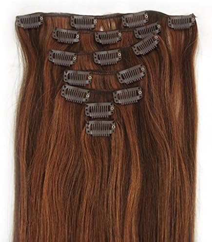Beauty Wig World 15"7pcs 70g Straight Clip in Remy Human Hair Extensions 4/30# Chocolate Brown/Light Auburn