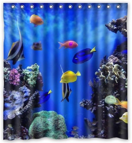 Custom Amazing Design Cover With Colorful Tropical Fish At The Aquarium Waterproof Polyester Fabric Bathroom Shower Curtain 66" x 72"